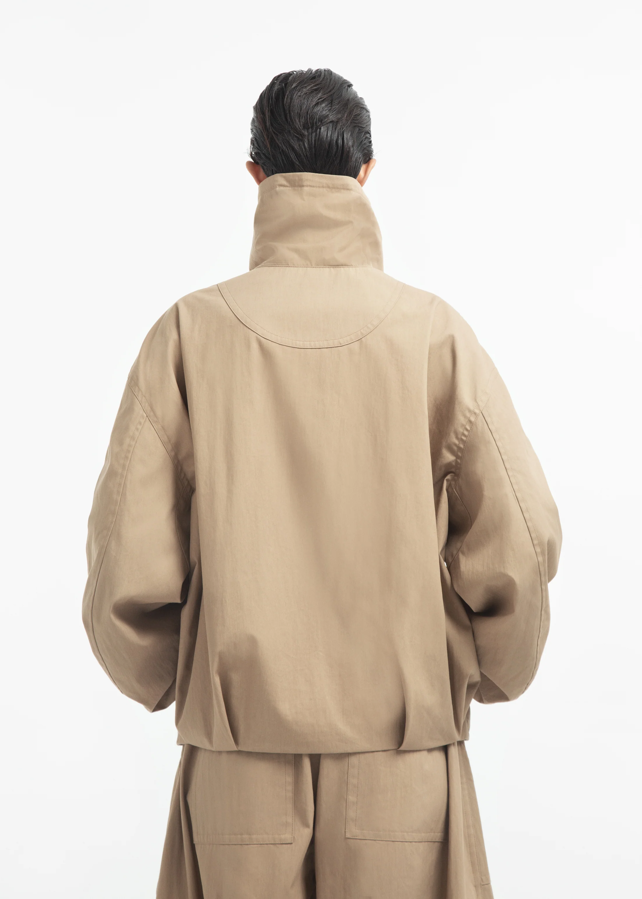 Rolled Collar Jacket in Cotton Twill - Camel - Image 3