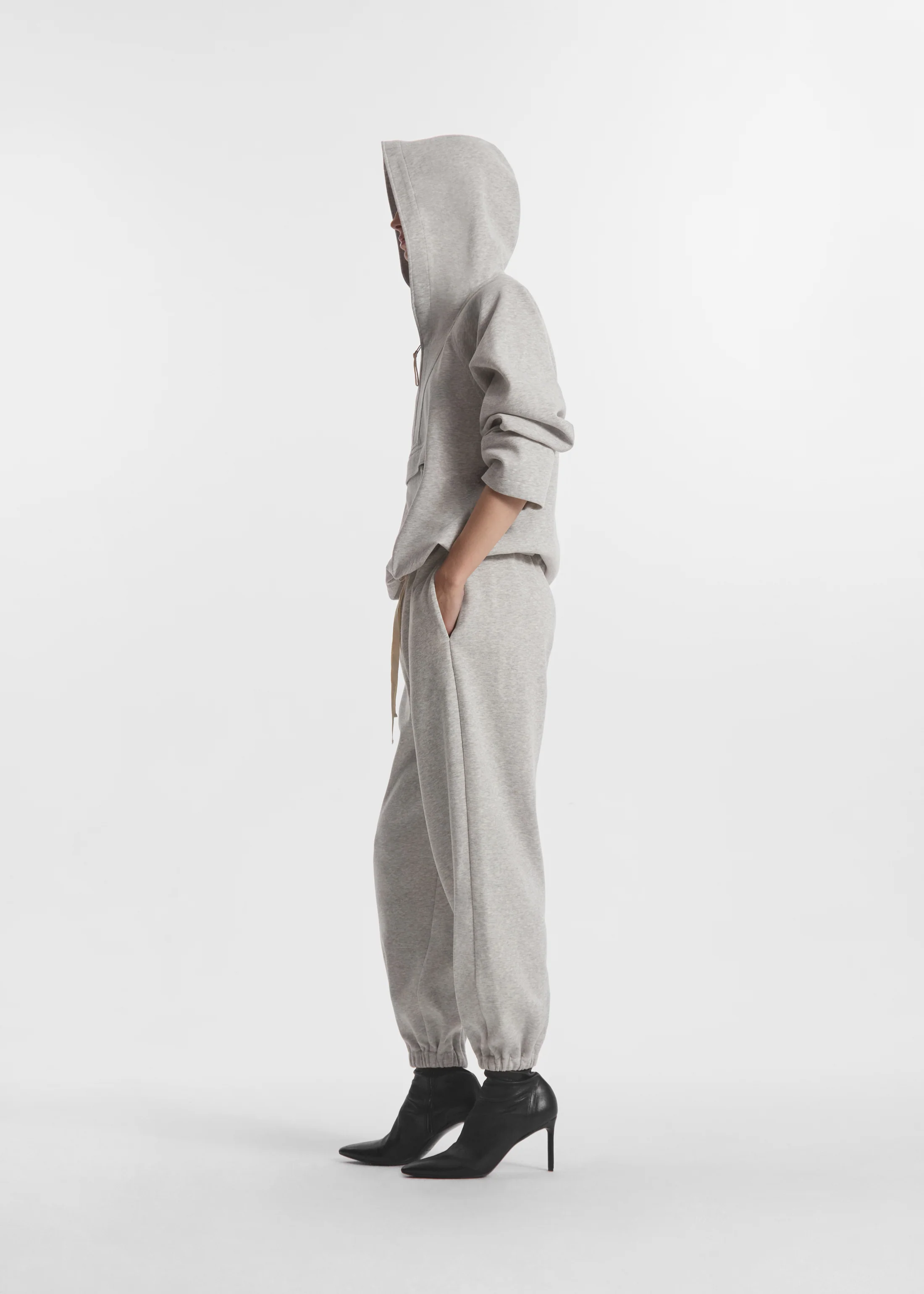 Hooded Pullover in Scuba Jersey - Heather Grey - Image 3