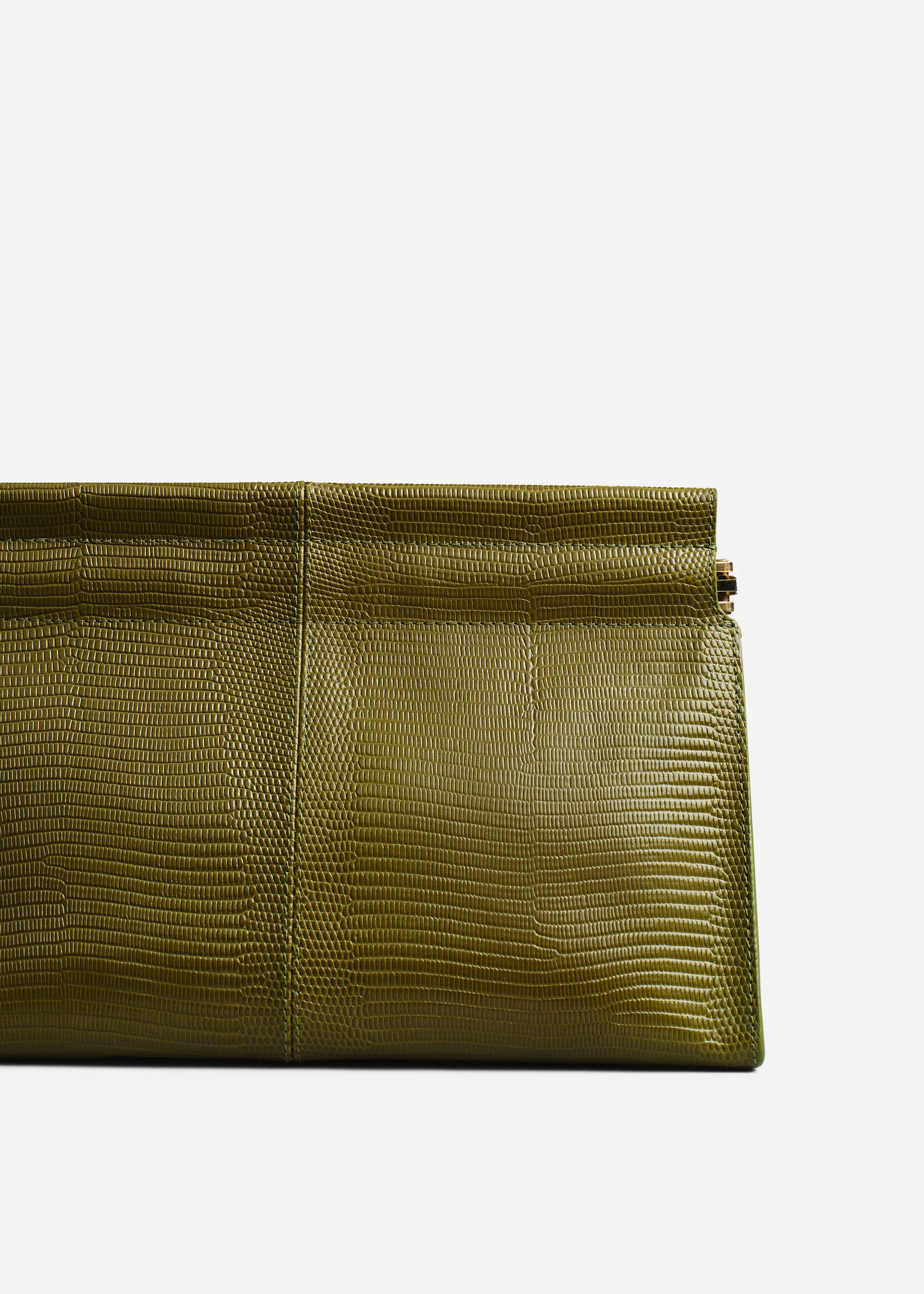 Small Leather Clutch in Olive - Image 3