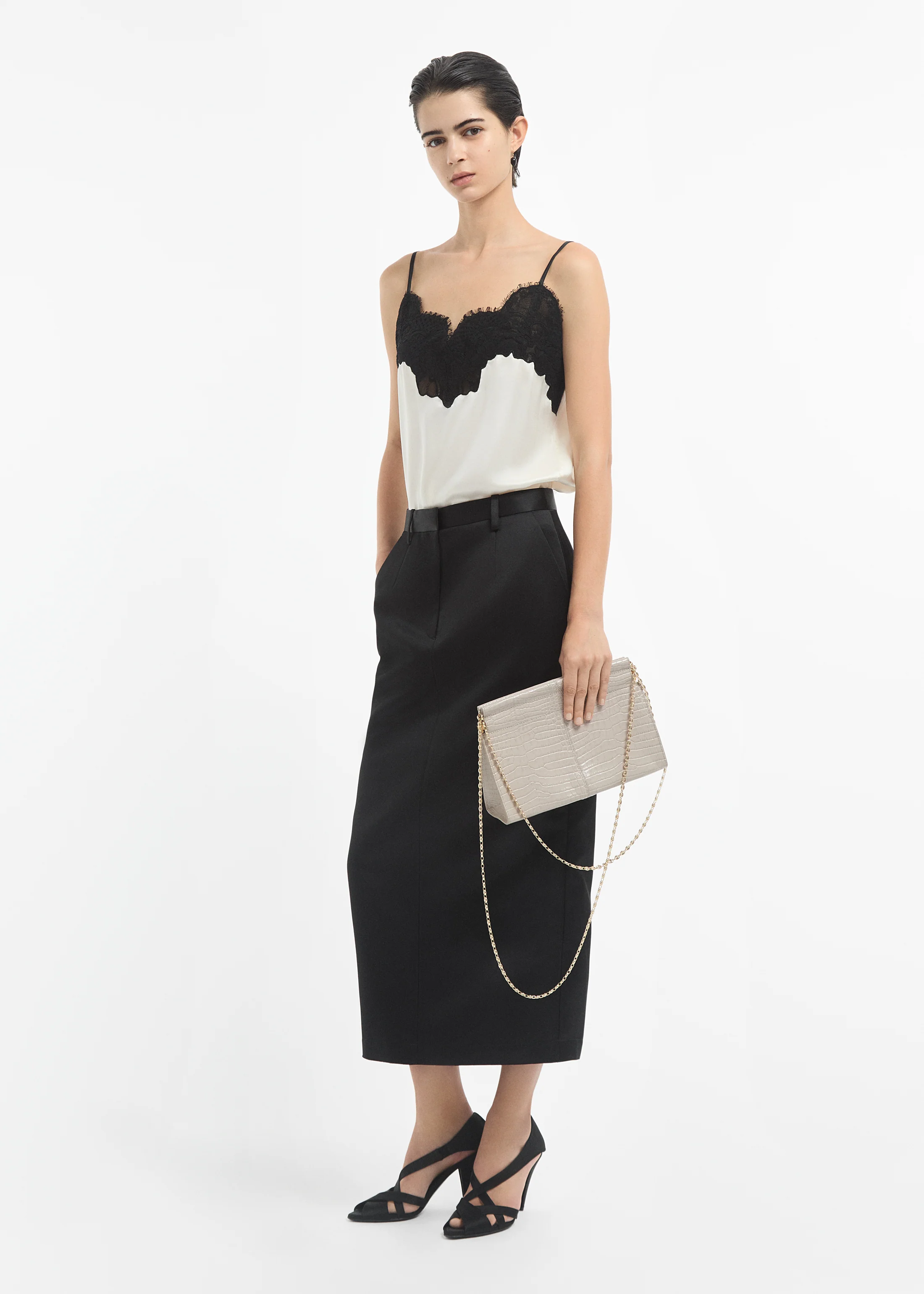 Small Leather Clutch with Chain - Grey - Image 5