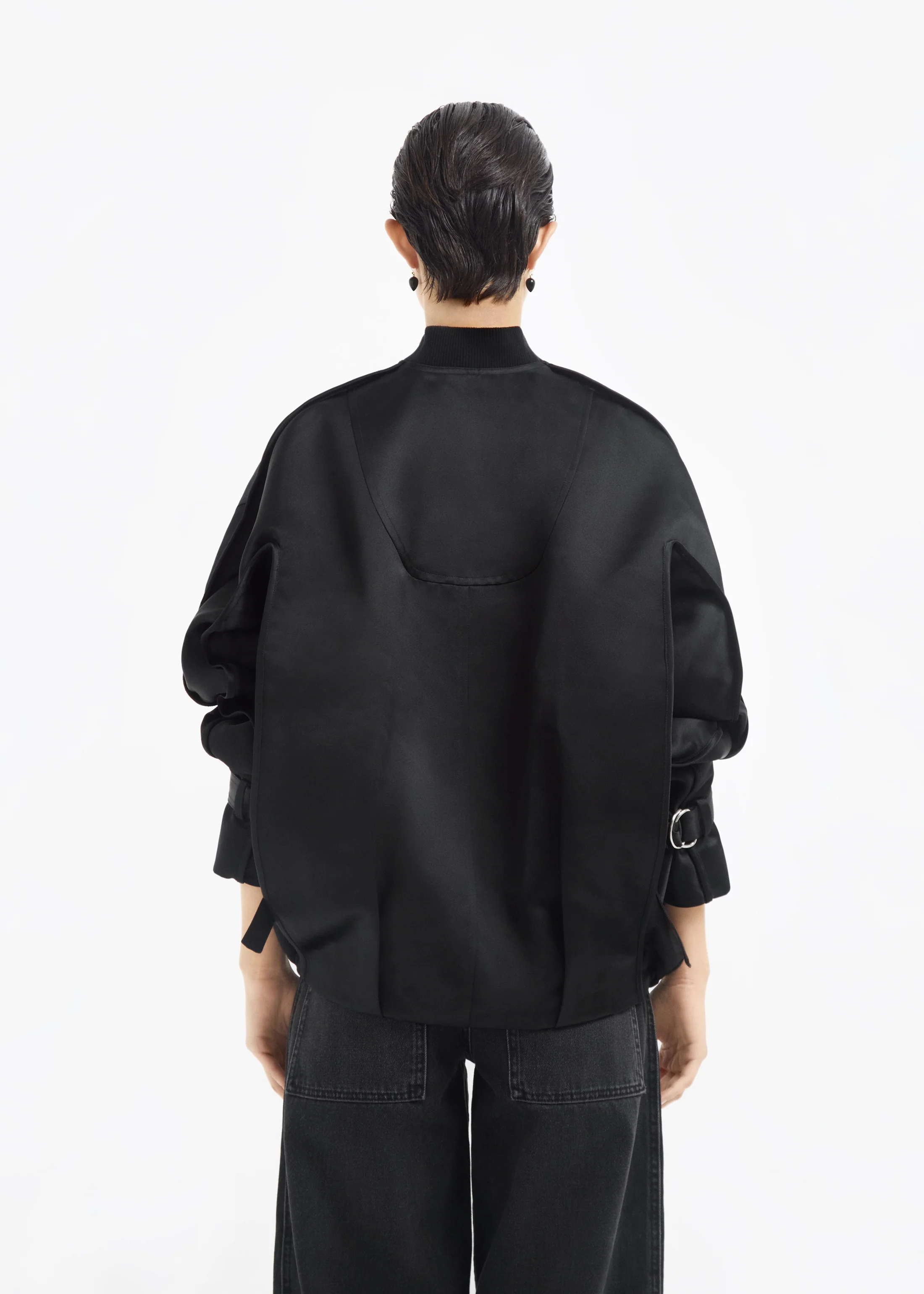 Sports Bomber in Duchess Satin - Black - Image 4