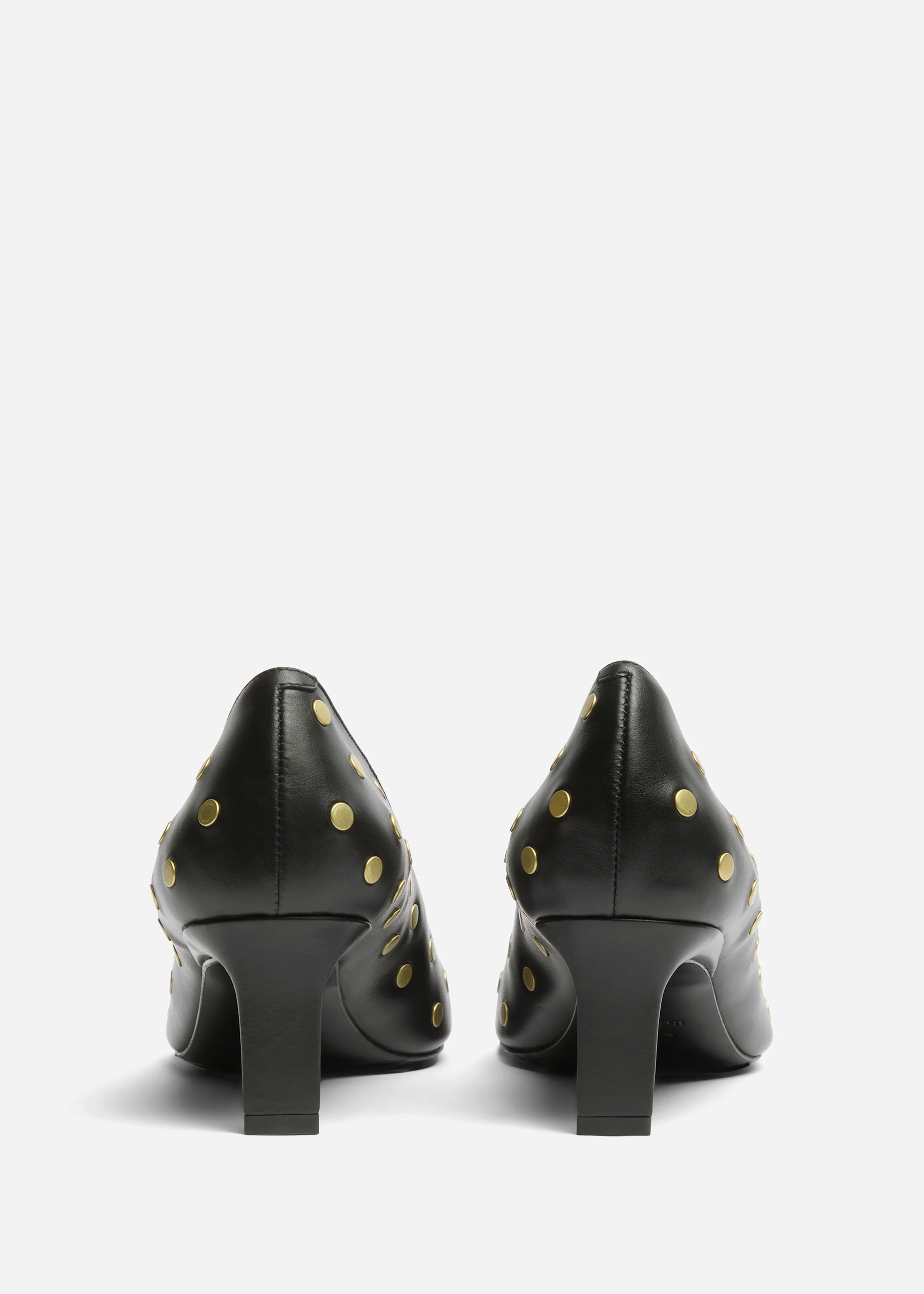 Studded Kitten Heel in Calf Skin Leather - Black - Image 3