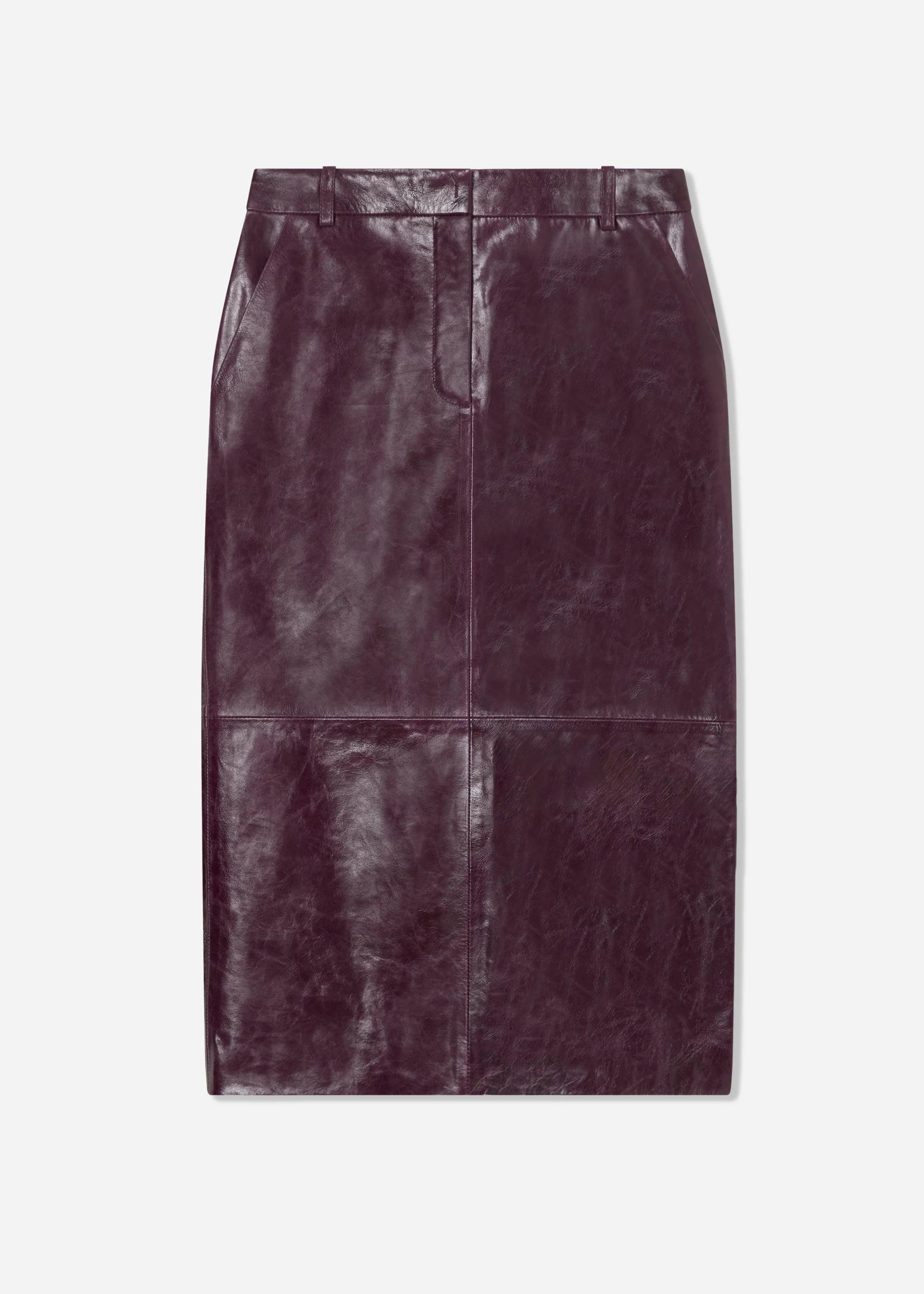 Tailored Pencil Skirt in Leather - Aubergine