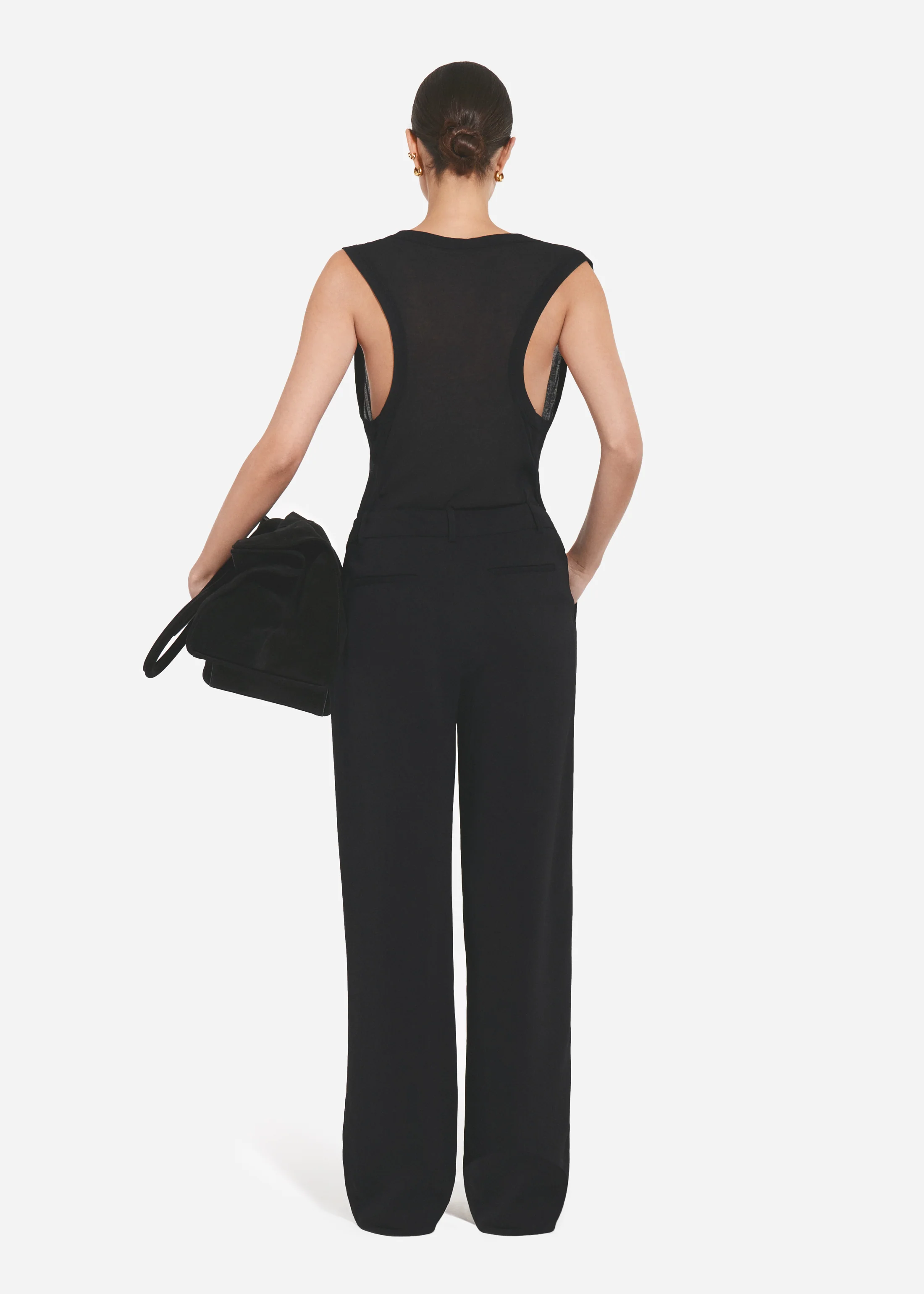Tailored Straight-Leg Trouser in Viscose Twill - Black - Image 3