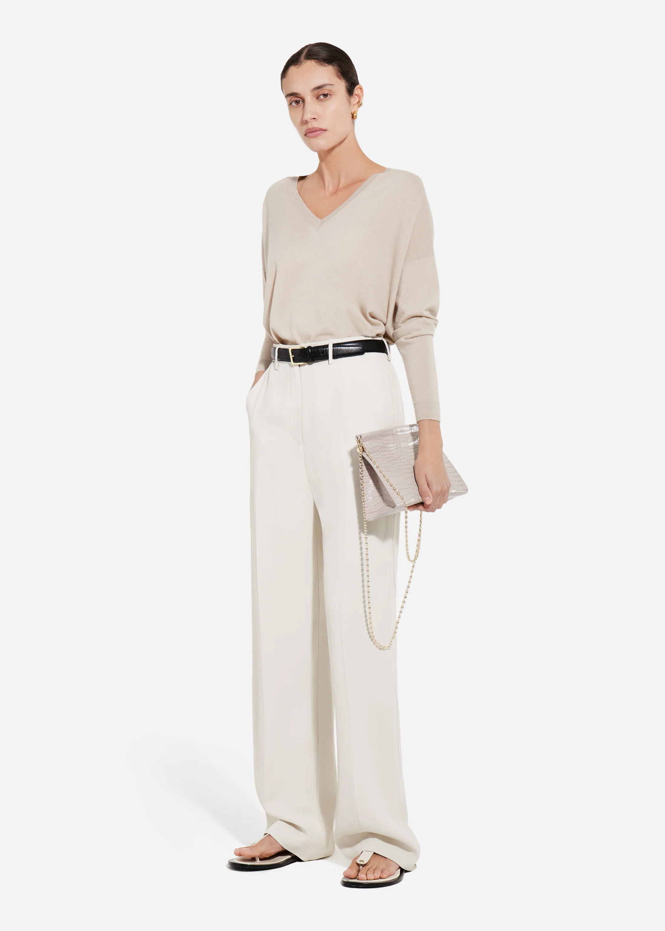 Tailored Straight-Leg Trouser in Viscose Twill - Pearl