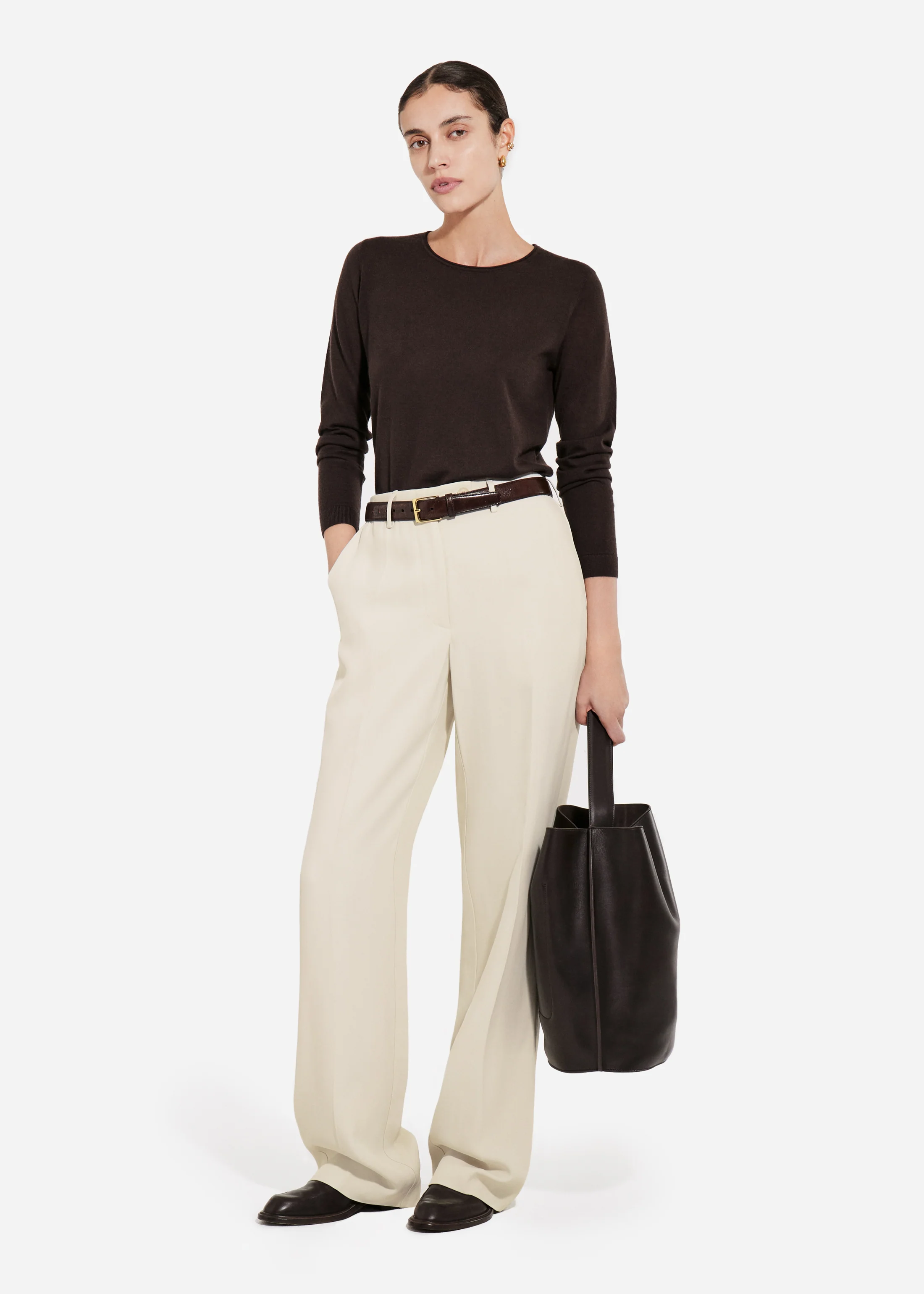 Tailored Straight-Leg Trouser in Viscose Twill - Pearl - Image 4