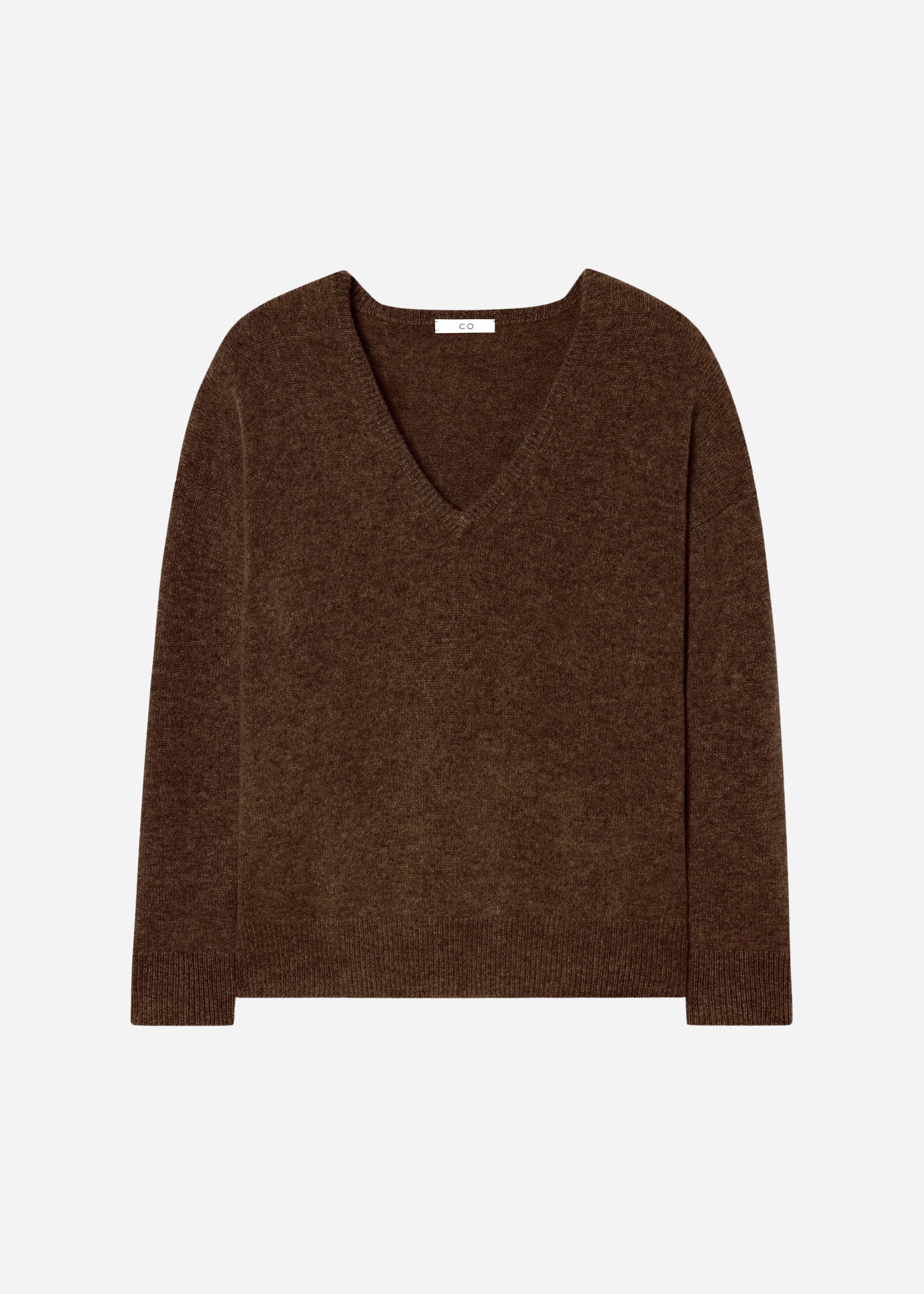 V-Neck Sweater in Cashmere - Brown - Image 4