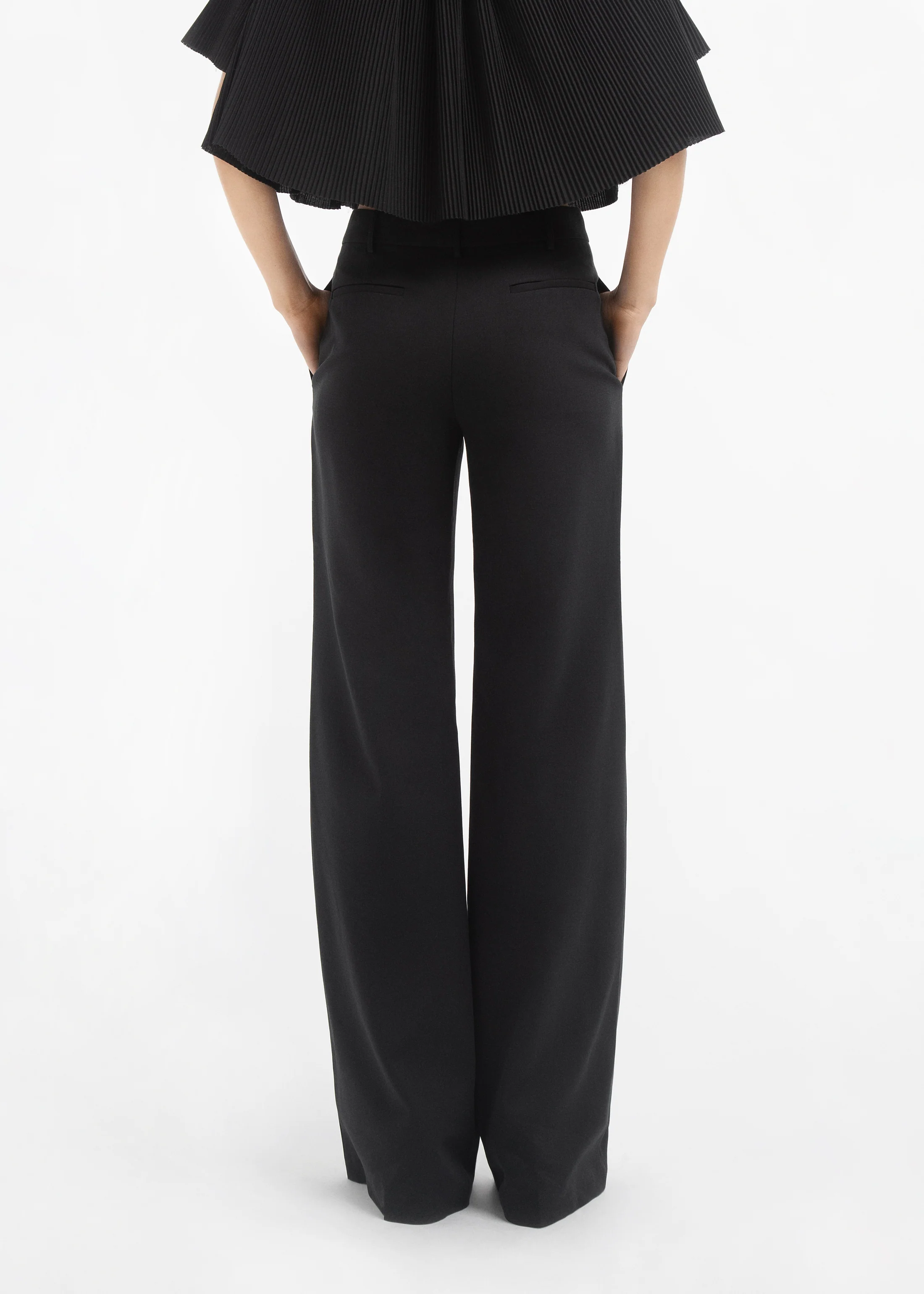 Wide Leg Trouser in Cotton - Black - Image 4