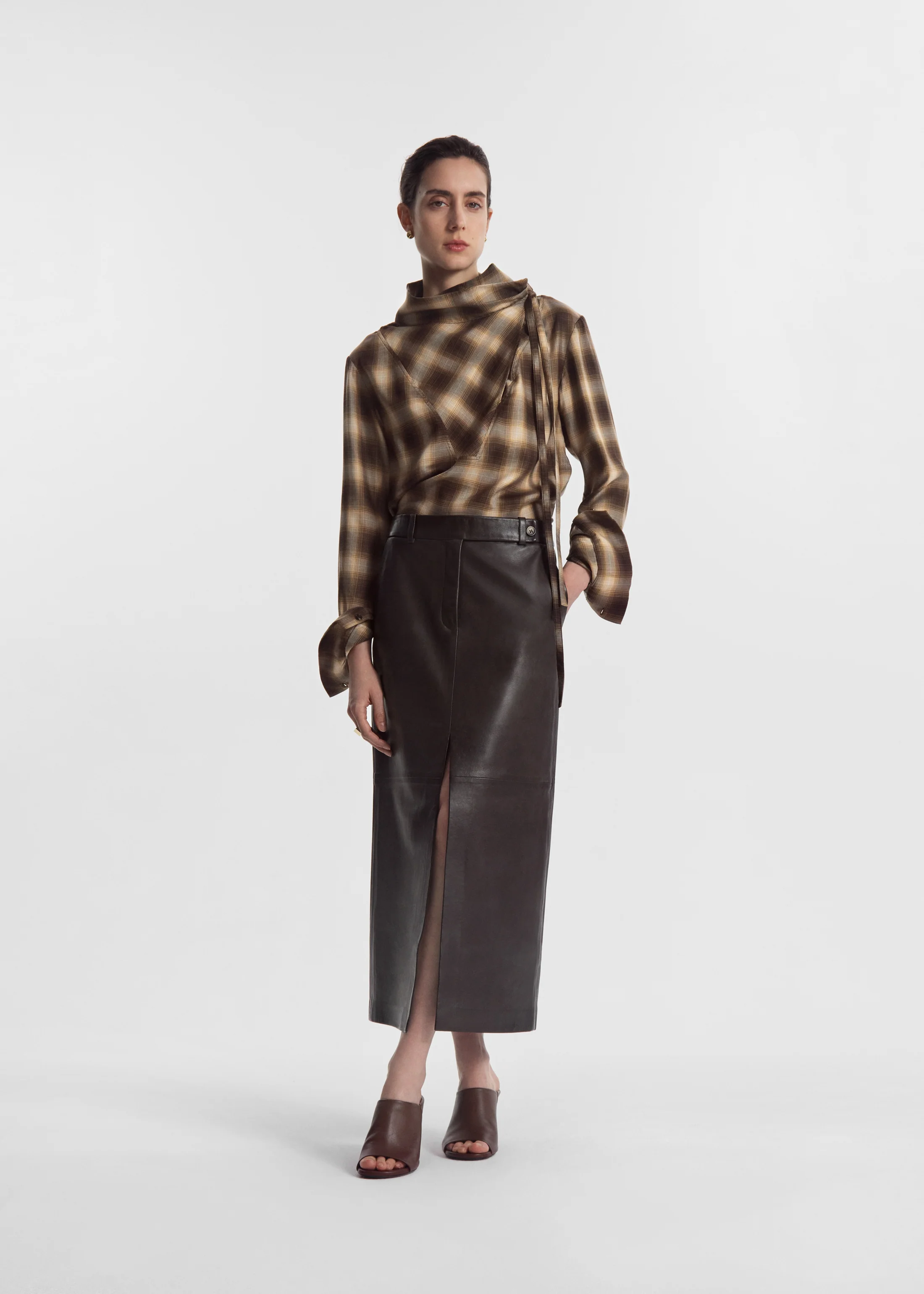 Workwear Shirt in Tencel Plaid - Brown Multi - Image 2