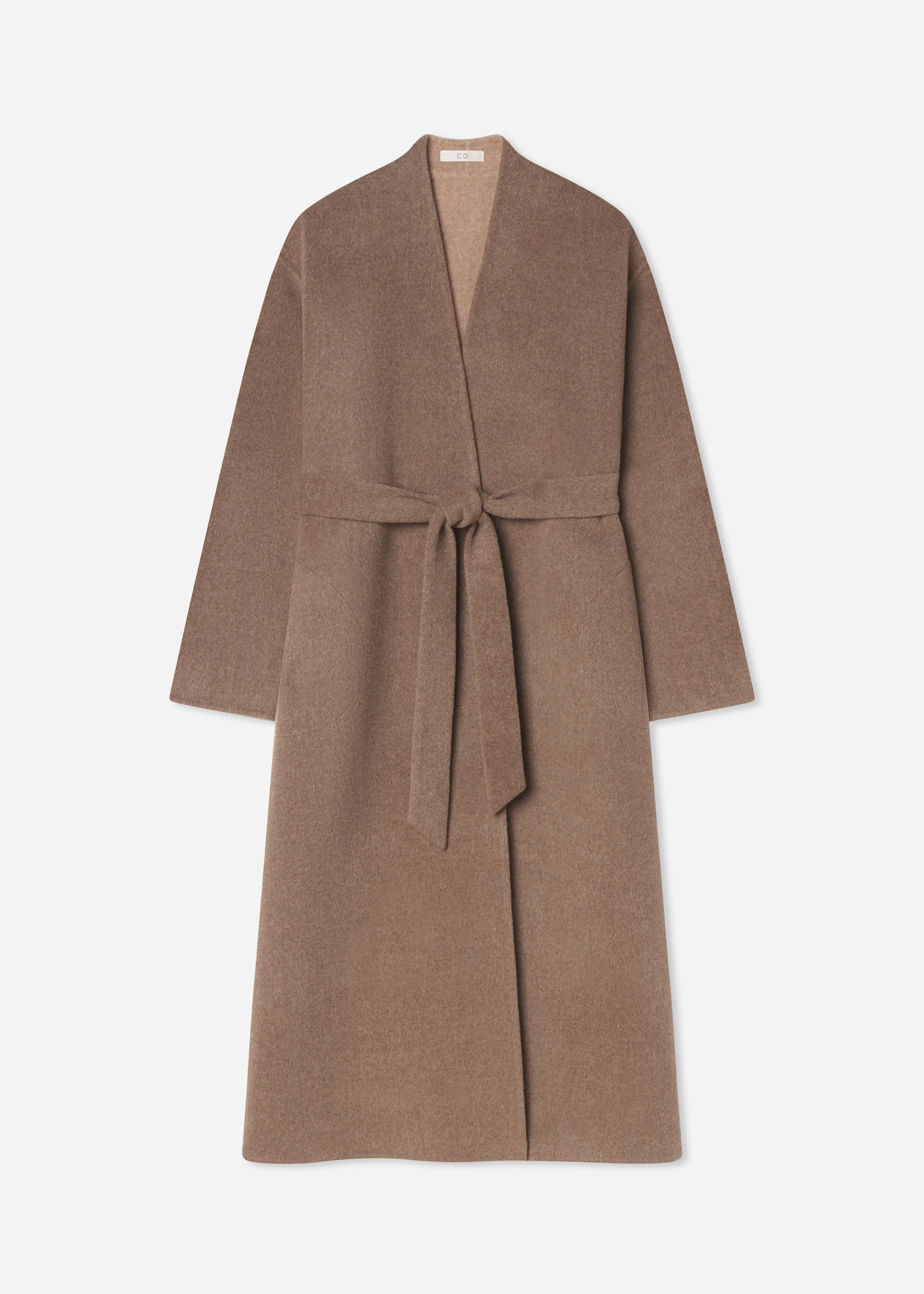 Wrap Coat in Double Faced Wool Cashmere  - Brown Melange - Image 4